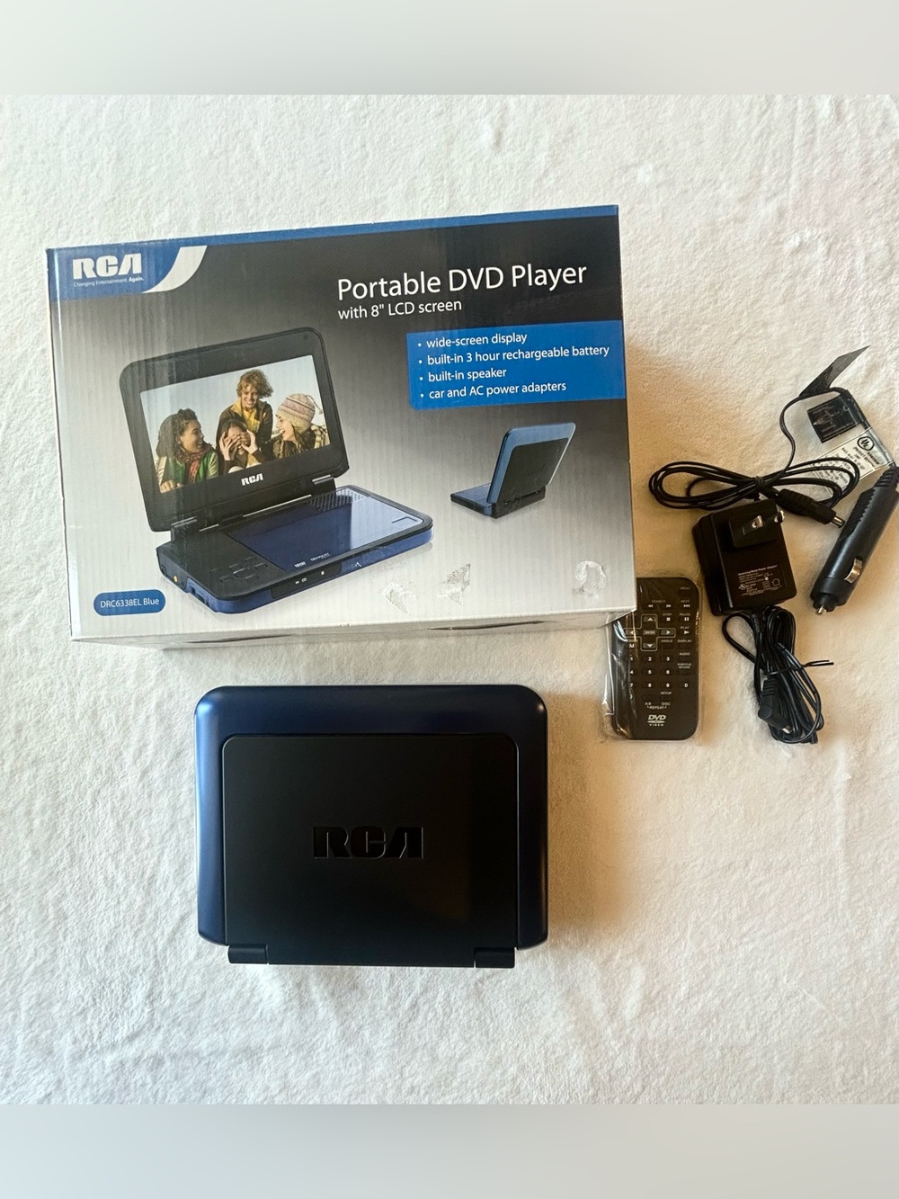 RCA Portable DVD Player Remote & Adapters, New In Box Opened Box